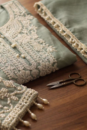 Sea Green Floral Embroidered Tissue Sharara Suit (ACB1176)