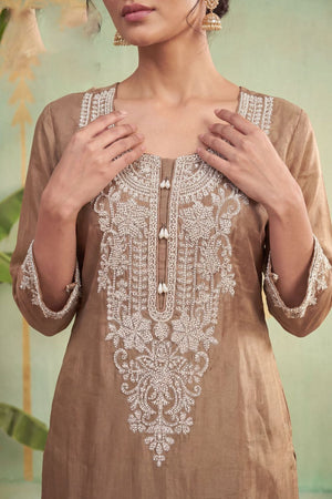 Beige Floral Embroidered Tissue Sharara Suit (ACB1178)