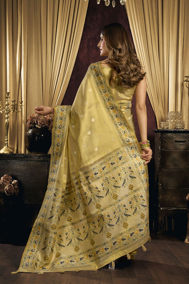 Yellow Woven Tissue Saree (ACB1182)