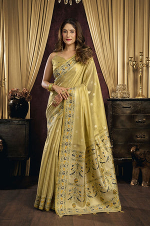 Yellow Woven Tissue Saree (ACB1182)