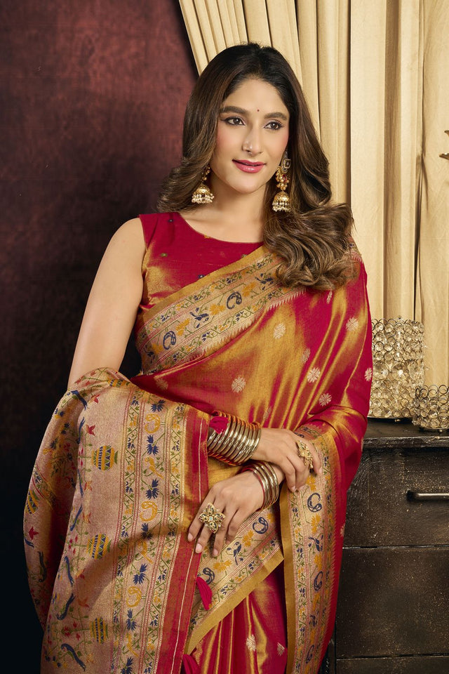 Rust Woven Tissue Saree (ACB1183)