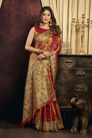 Rust Woven Tissue Saree (ACB1183)