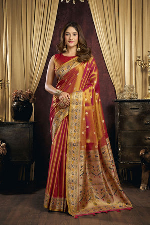 Rust Woven Tissue Saree (ACB1183)