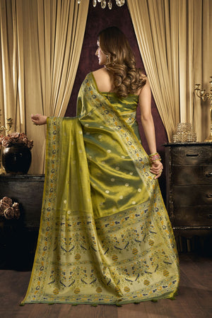 Green Woven Tissue Saree (ACB1184)