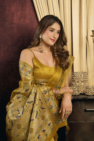 Olive Green Woven Tissue Saree (ACB1185)