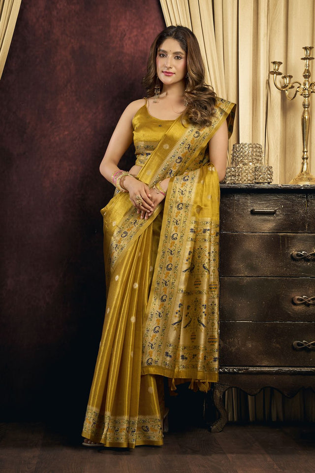 Olive Green Woven Tissue Saree (ACB1185)