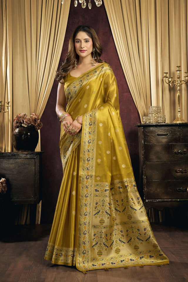 Olive Green Woven Tissue Saree (ACB1185)