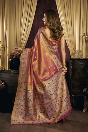 Pink Woven Tissue Saree (ACB1186)