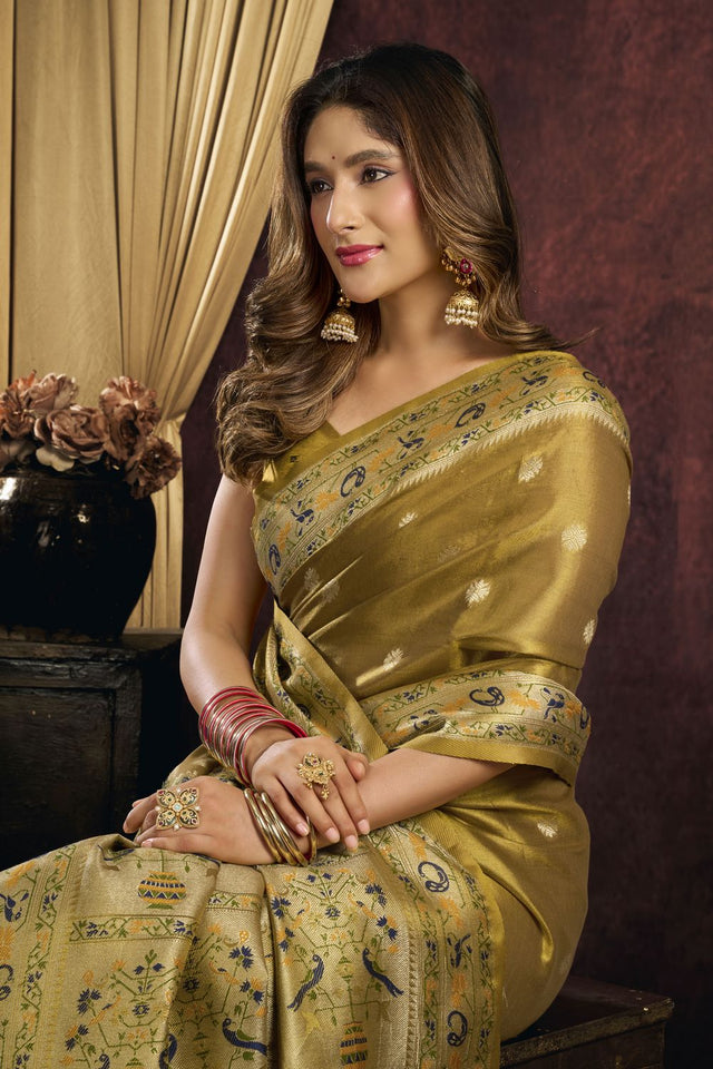 Brown Woven Tissue Saree (ACB1187)
