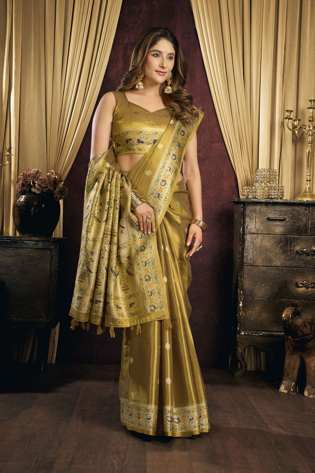 Brown Woven Tissue Saree (ACB1187)