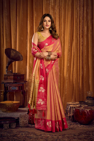 Orange Woven Tissue Saree (ACB1189)