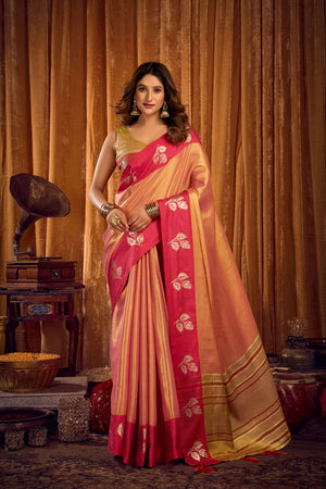 Orange Woven Tissue Saree (ACB1189)