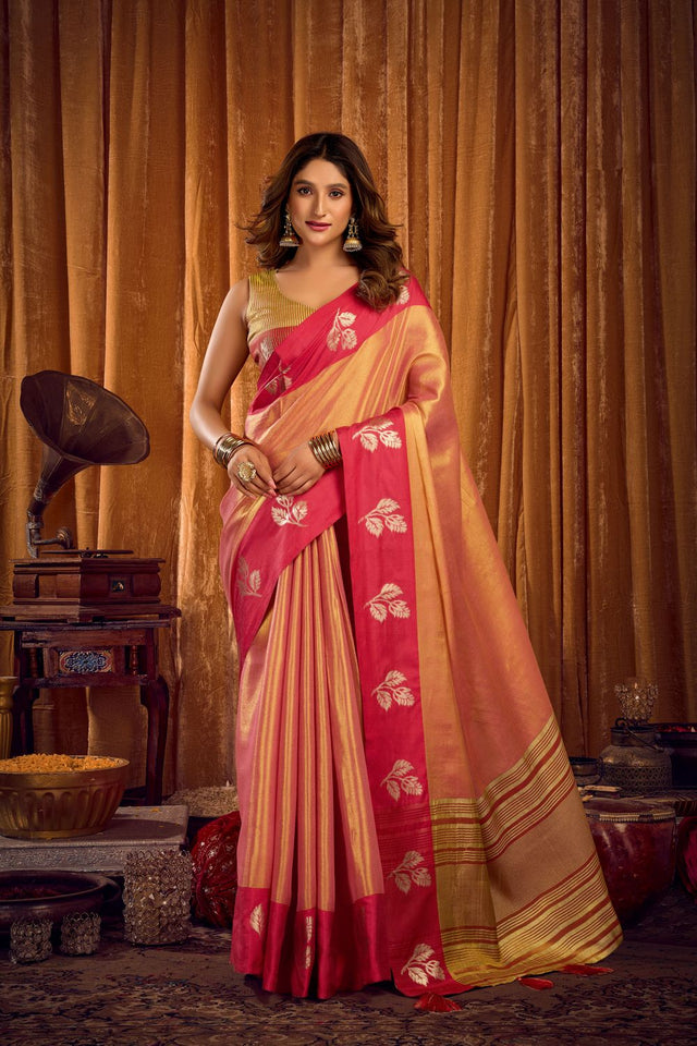 Orange Woven Tissue Saree (ACB1189)