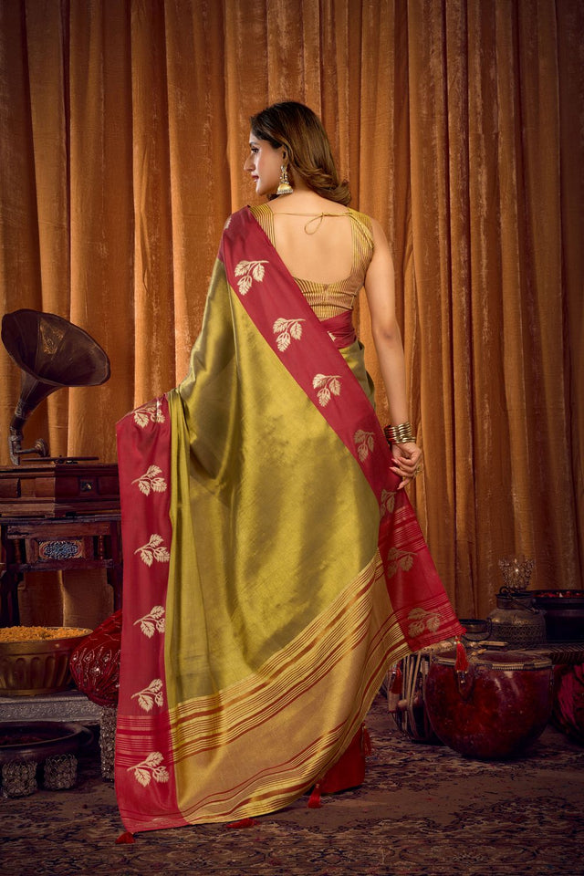 Mehendi Woven Tissue Saree (ACB1192)