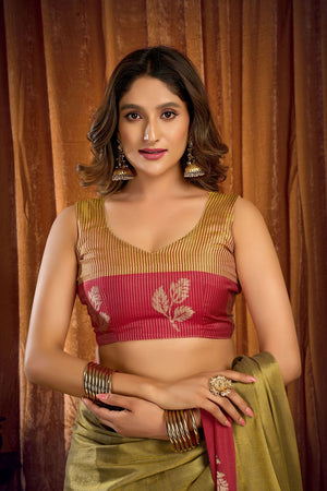 Mehendi Woven Tissue Saree (ACB1192)
