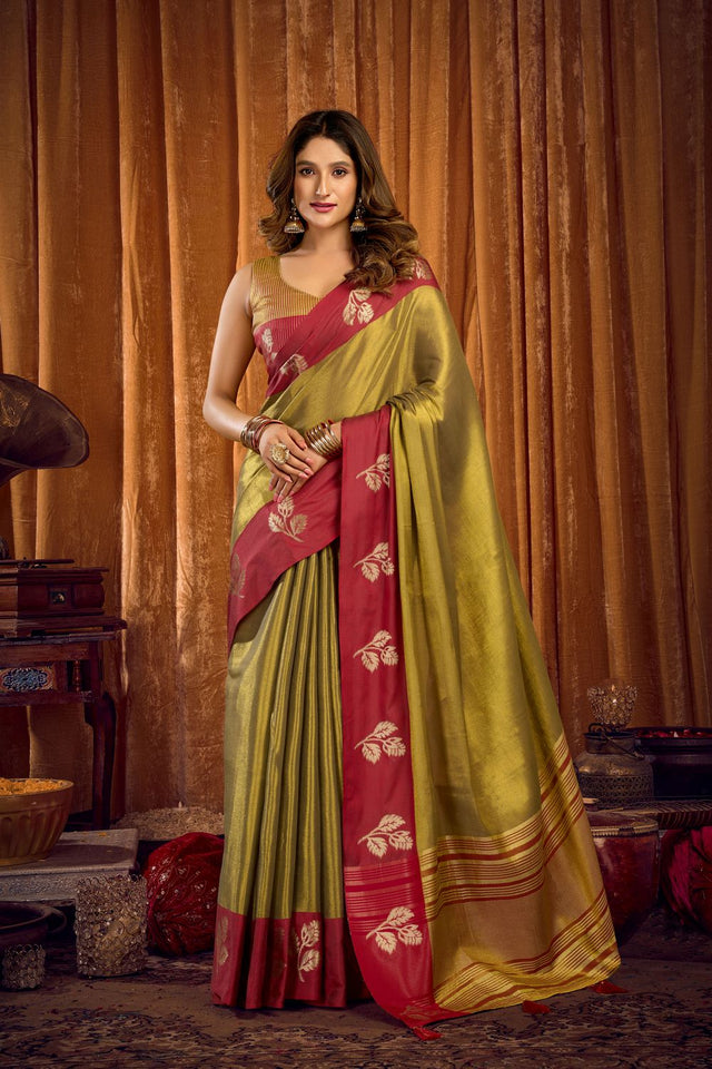 Mehendi Woven Tissue Saree (ACB1192)