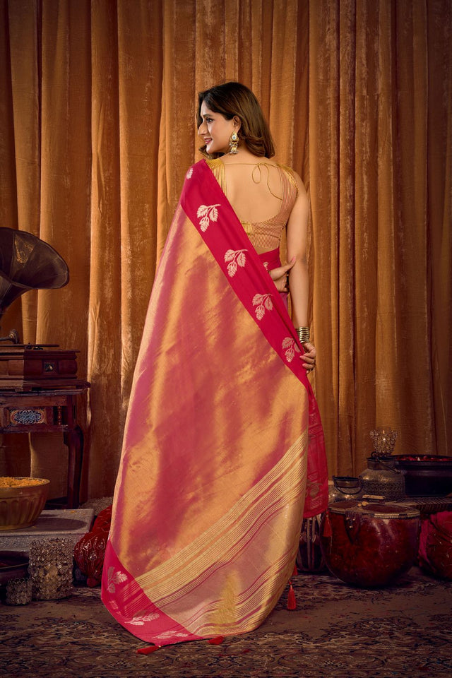 Pink Woven Tissue Saree (ACB1193)