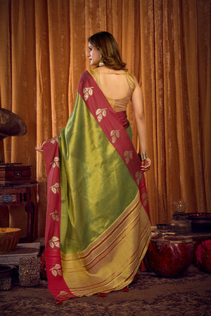 Green Woven Tissue Saree (ACB1194)