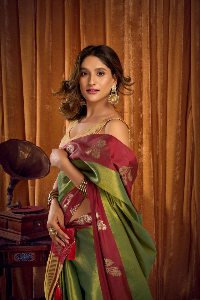Green Woven Tissue Saree (ACB1194)
