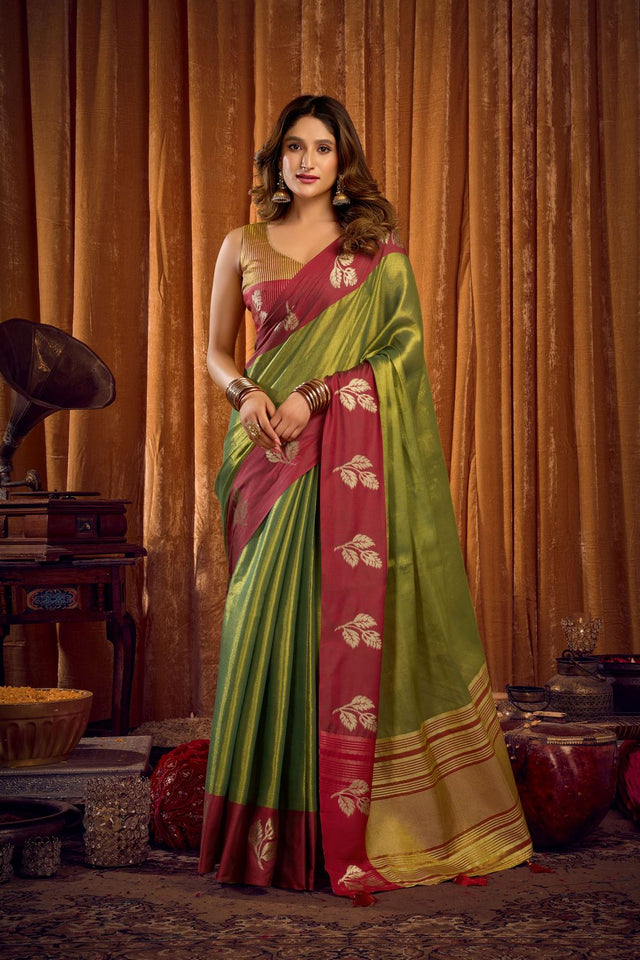 Green Woven Tissue Saree (ACB1194)