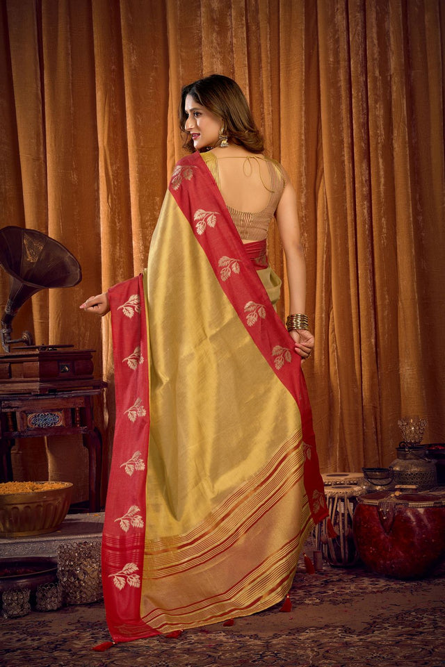 Beige Woven Tissue Saree (ACB1195)