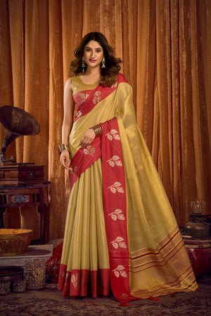 Beige Woven Tissue Saree (ACB1195)