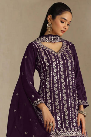 Purple Sequin with Embroidered Chinon Sharara Suit (ACB1196)