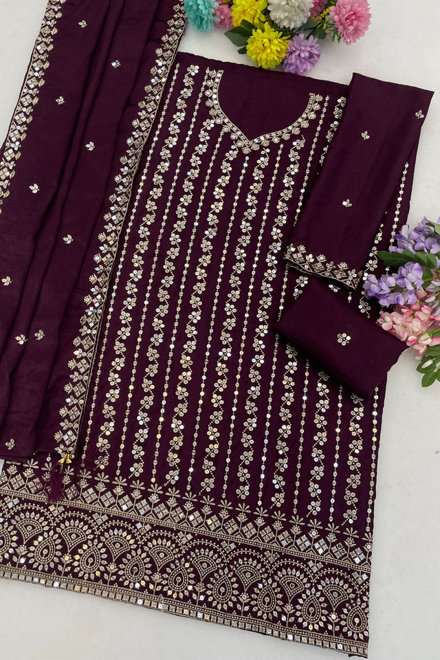 Purple Sequin with Embroidered Chinon Sharara Suit (ACB1196)