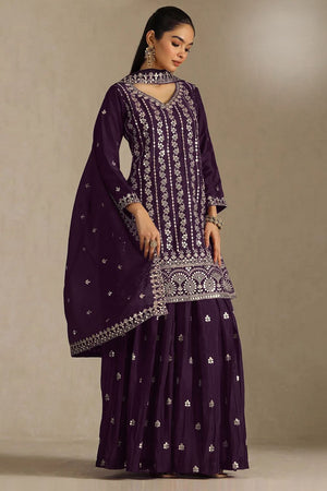 Purple Sequin with Embroidered Chinon Sharara Suit (ACB1196)
