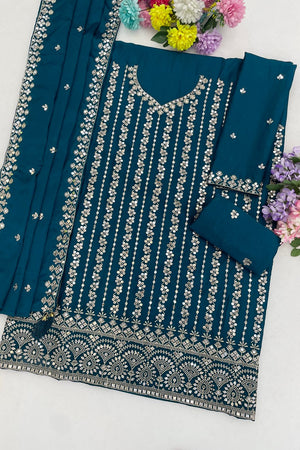 Turquoise Sequin with Embroidered Chinon Sharara Suit (ACB1197)