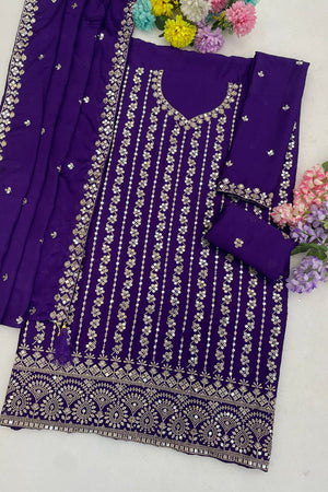 Violet Sequin with Embroidered Chinon Sharara Suit (ACB1198)