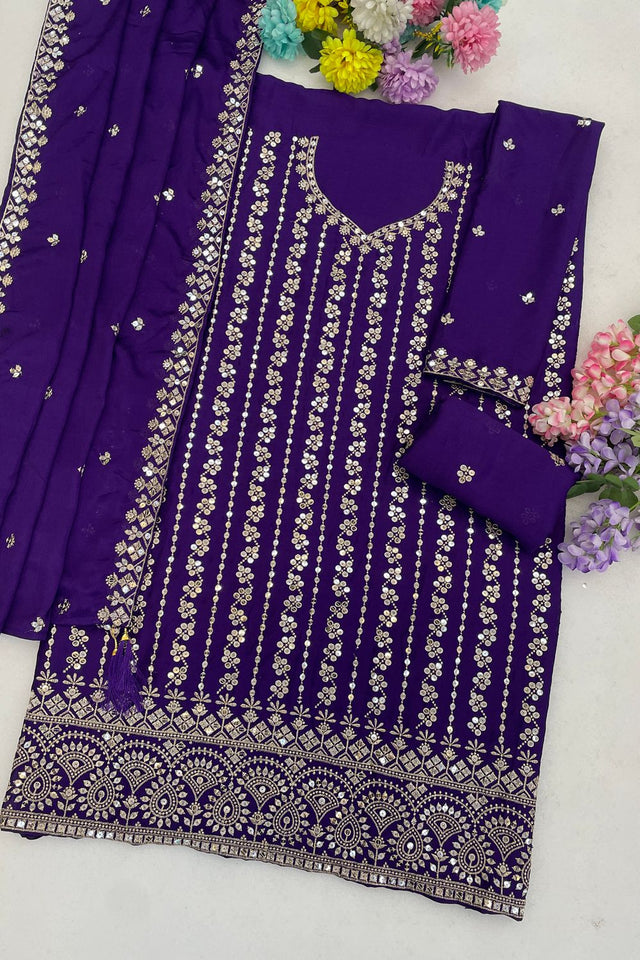 Violet Sequin with Embroidered Chinon Sharara Suit (ACB1198)