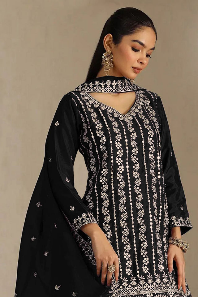 Black Sequin with Embroidered Chinon Sharara Suit (ACB1199)