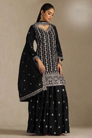 Black Sequin with Embroidered Chinon Sharara Suit (ACB1199)
