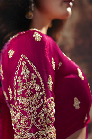 Pink Beads Embossed Satin Saree (ACB1214)
