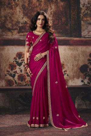 Pink Beads Embossed Satin Saree (ACB1214)