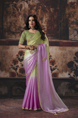 Green Beads Embossed Satin Saree (ACB1216)