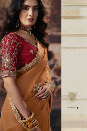 Orange Beads Embossed Organza Saree (ACB1217)