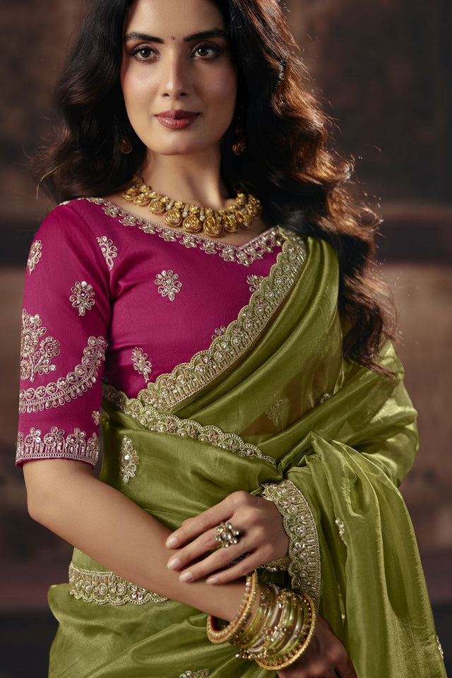 Mehendi Beads Embossed Organza Saree (ACB1219)