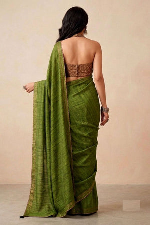 Green Solid Woven Tissue Saree (ACB1226)