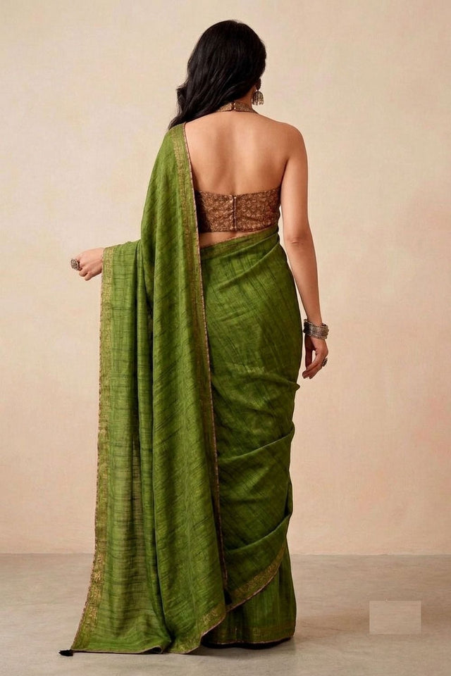 Green Solid Woven Tissue Saree (ACB1226)