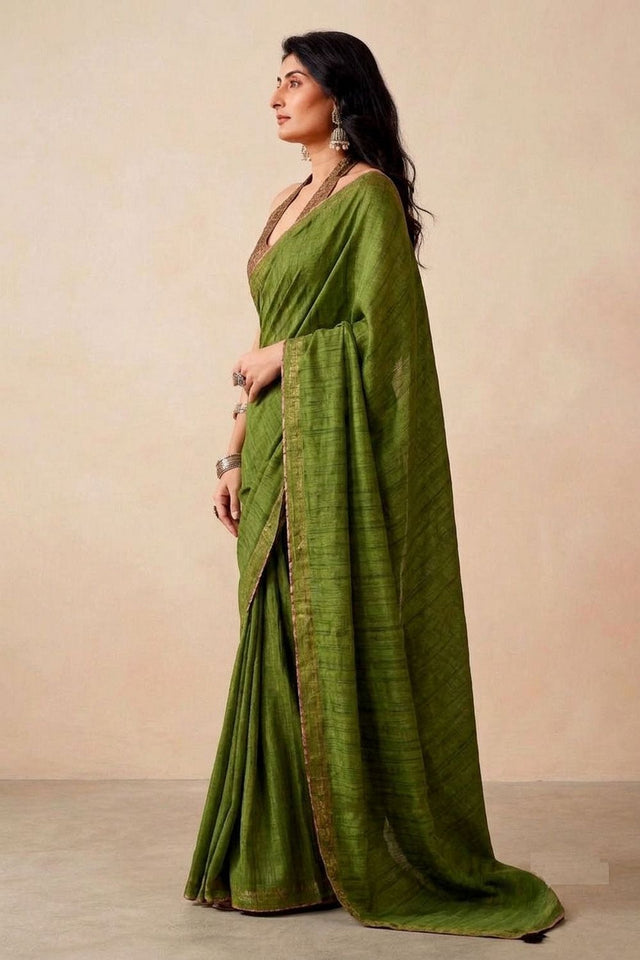 Green Solid Woven Tissue Saree (ACB1226)