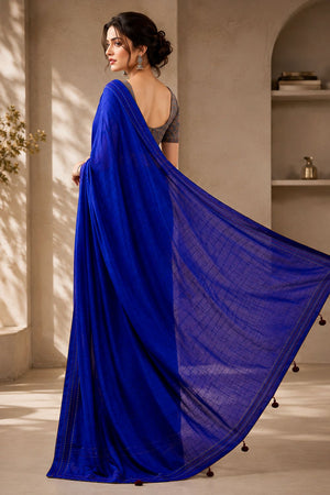Blue Solid Woven Tissue Saree (ACB1227)
