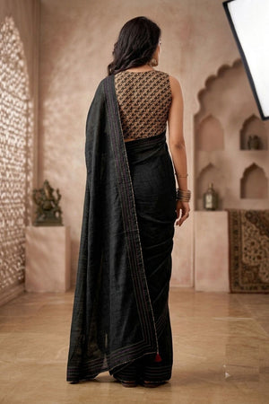 Black Solid Woven Tissue Saree (ACB1230)