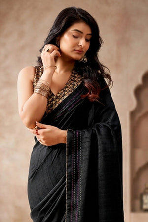 Black Solid Woven Tissue Saree (ACB1230)
