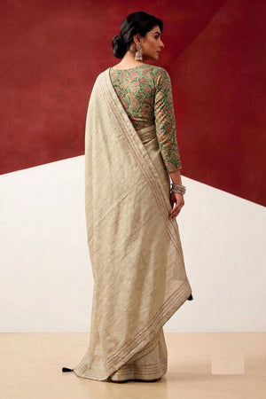 Beige Solid Woven Tissue Saree (ACB1231)