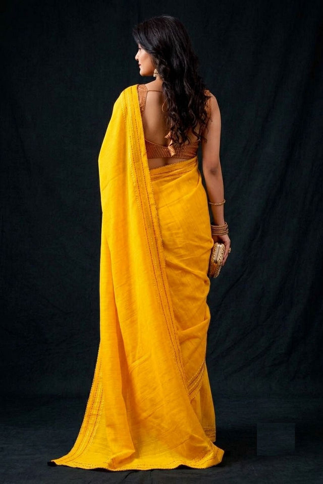 Yellow Solid Woven Tissue Saree (ACB1232)
