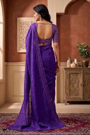 Violet Solid Woven Tissue Saree (ACB1233)