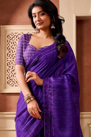 Violet Solid Woven Tissue Saree (ACB1233)