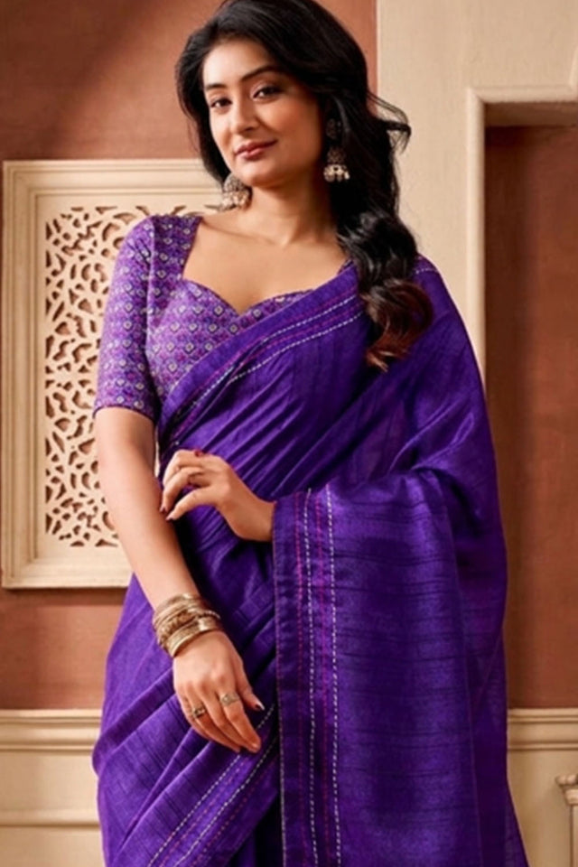 Violet Solid Woven Tissue Saree (ACB1233)